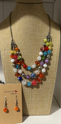 Collar de colores en plata con aretes